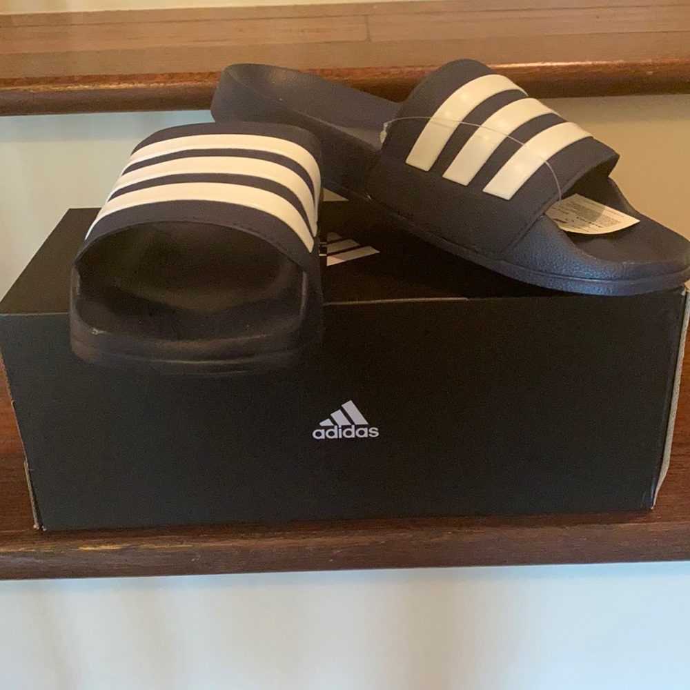Men - Blue and white stripe Adidas flip flops